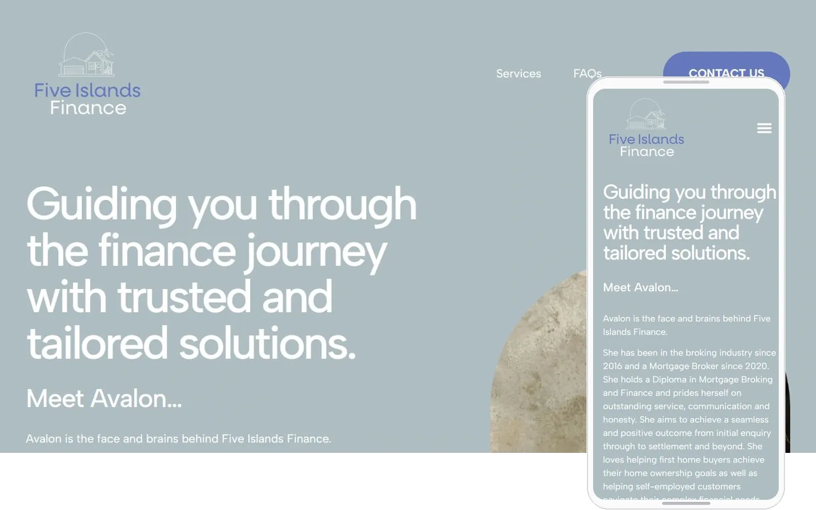 Five Islands Finance website on desktop and mobile