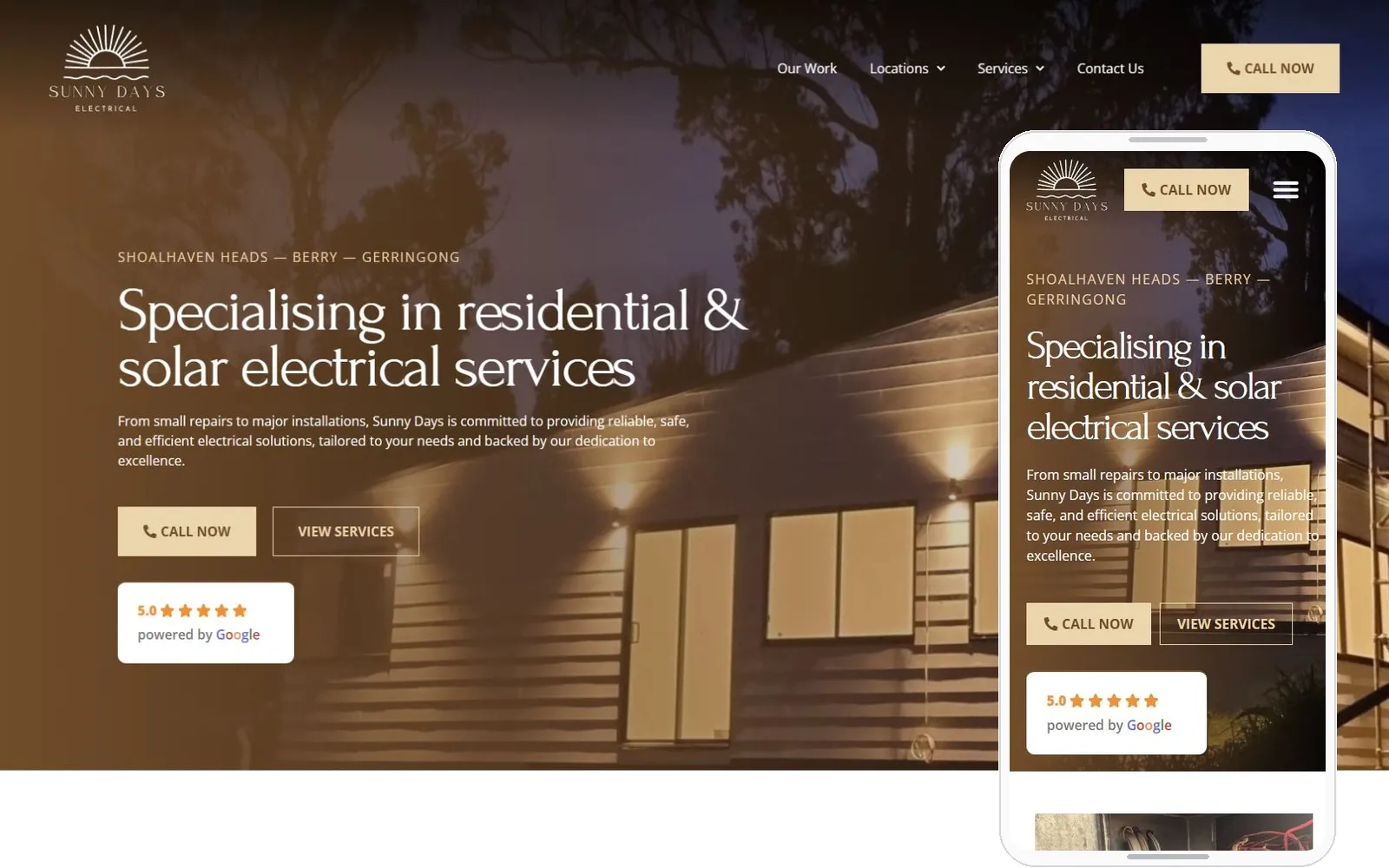Sunny Days Electrical website on desktop and mobile