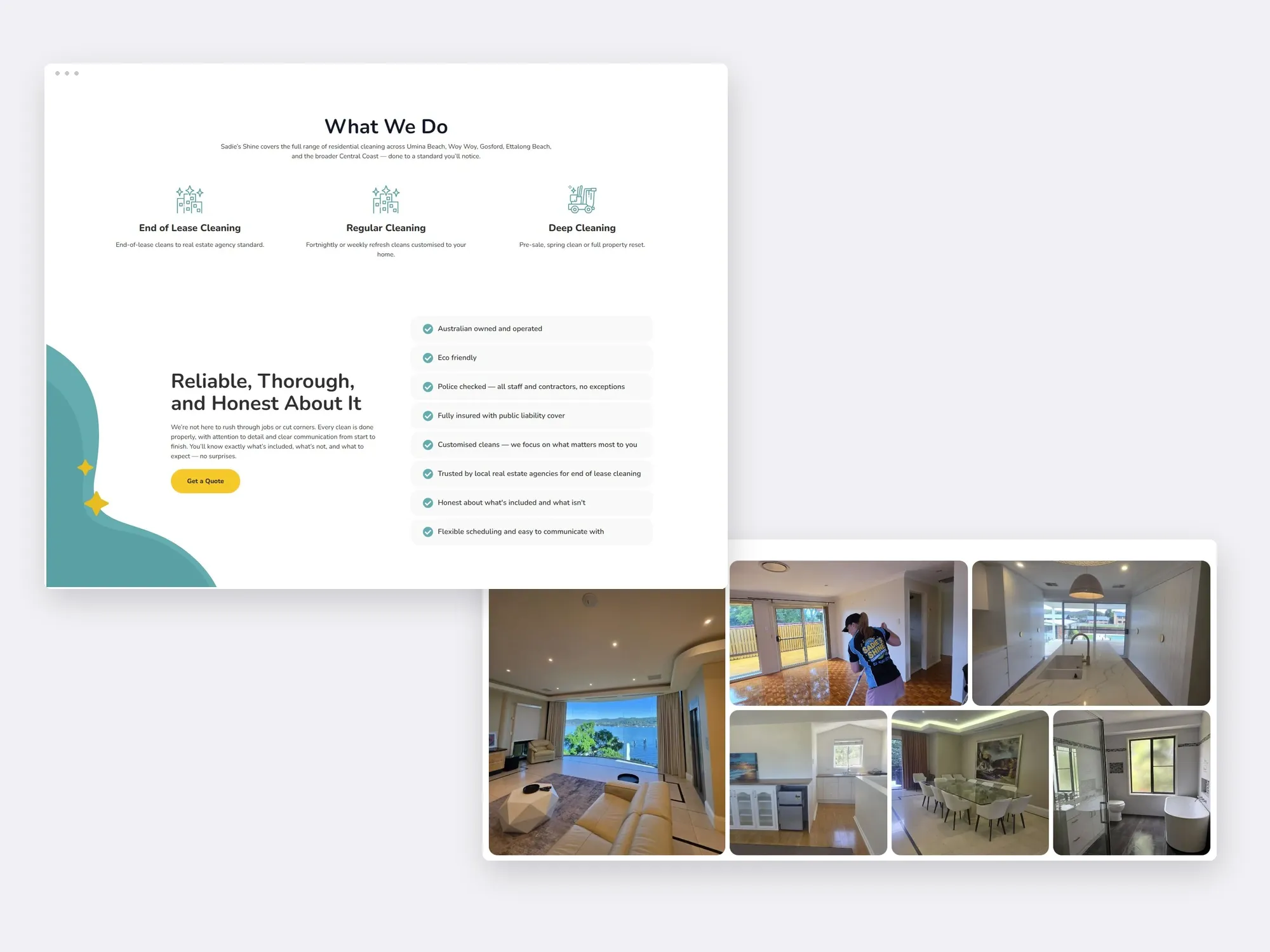Sadie's Shine Cleaning website presentation