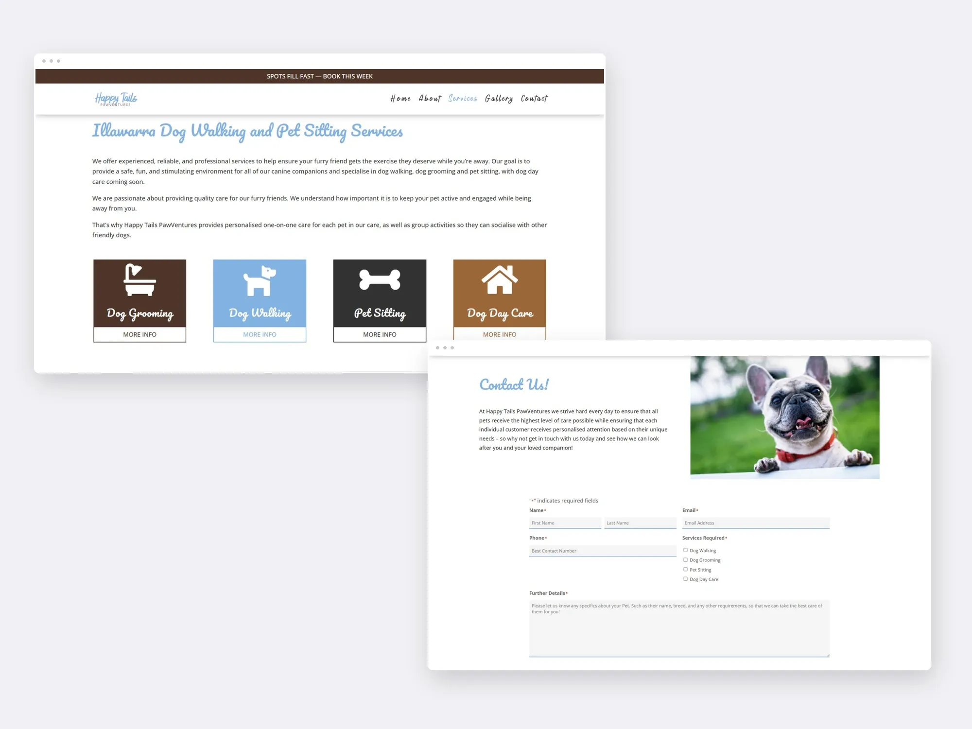 Happy Tails Pawventures website presentation